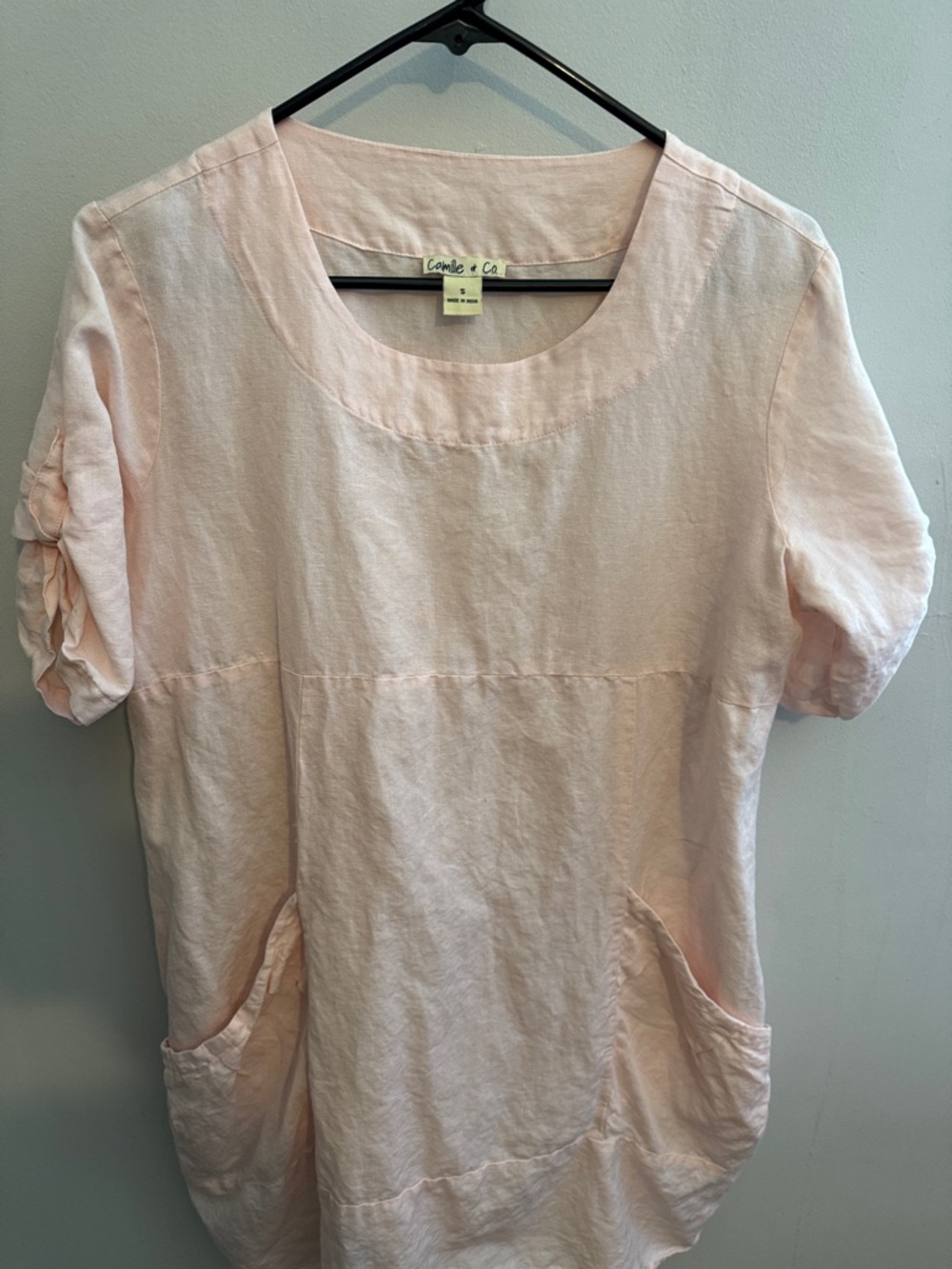 Pale Pink Linen Pocket Tunic S cotton linen - Picture 9 of 10